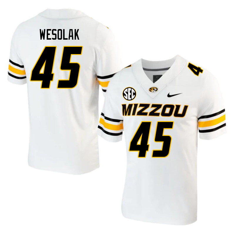 Men #45 DJ Wesolak Missouri Tigers College 2023 Football Stitched Jerseys Sale-White